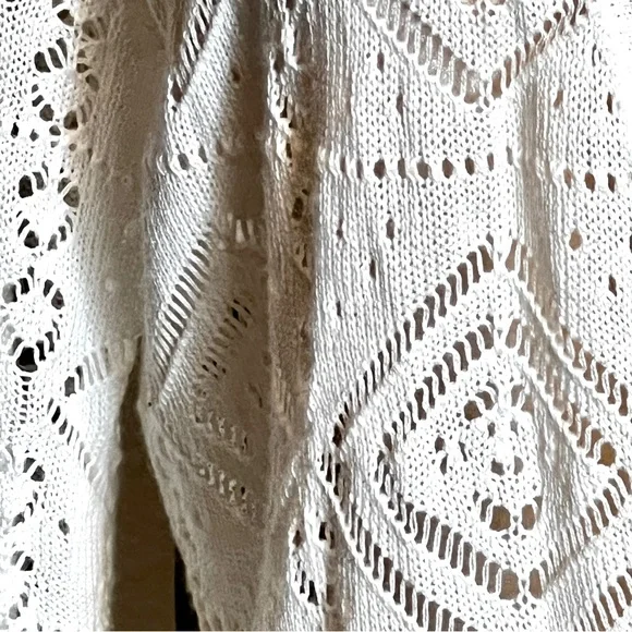Absolutely Famous Open Knit Cardigan Duster Sz XL White Lower Embroidered Mesh - Picture 6 of 11